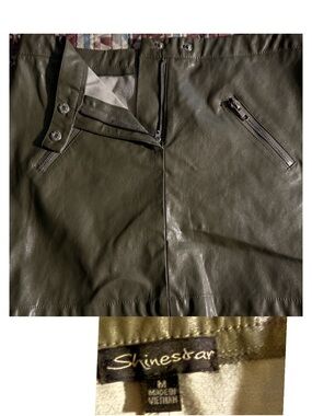 Shinestar Olive Green Faux Leather Mini Skirt